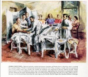 Figure 6. Artist’s rendering of patients’ receiving Promin injections.